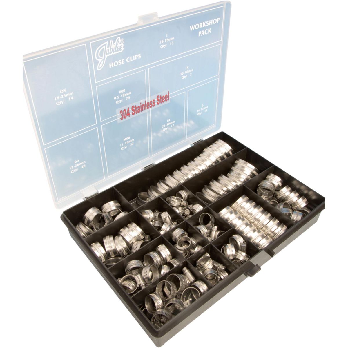 Jubilee Workshop Pack of Stainless Steel 304 Hose Clips (Pack of 143)