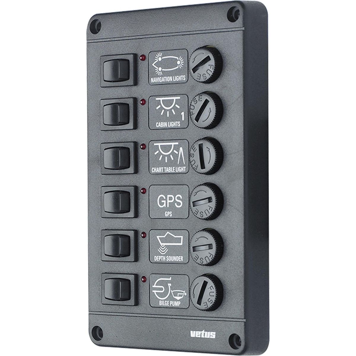 Vetus P6F24 Vertical Switch Panel 6 Way (24V / Fused)