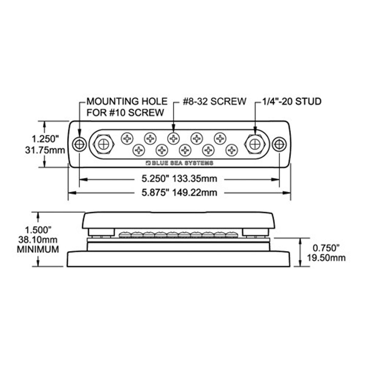 Blue Sea Common Busbar 10 Gang with Cover (150A)