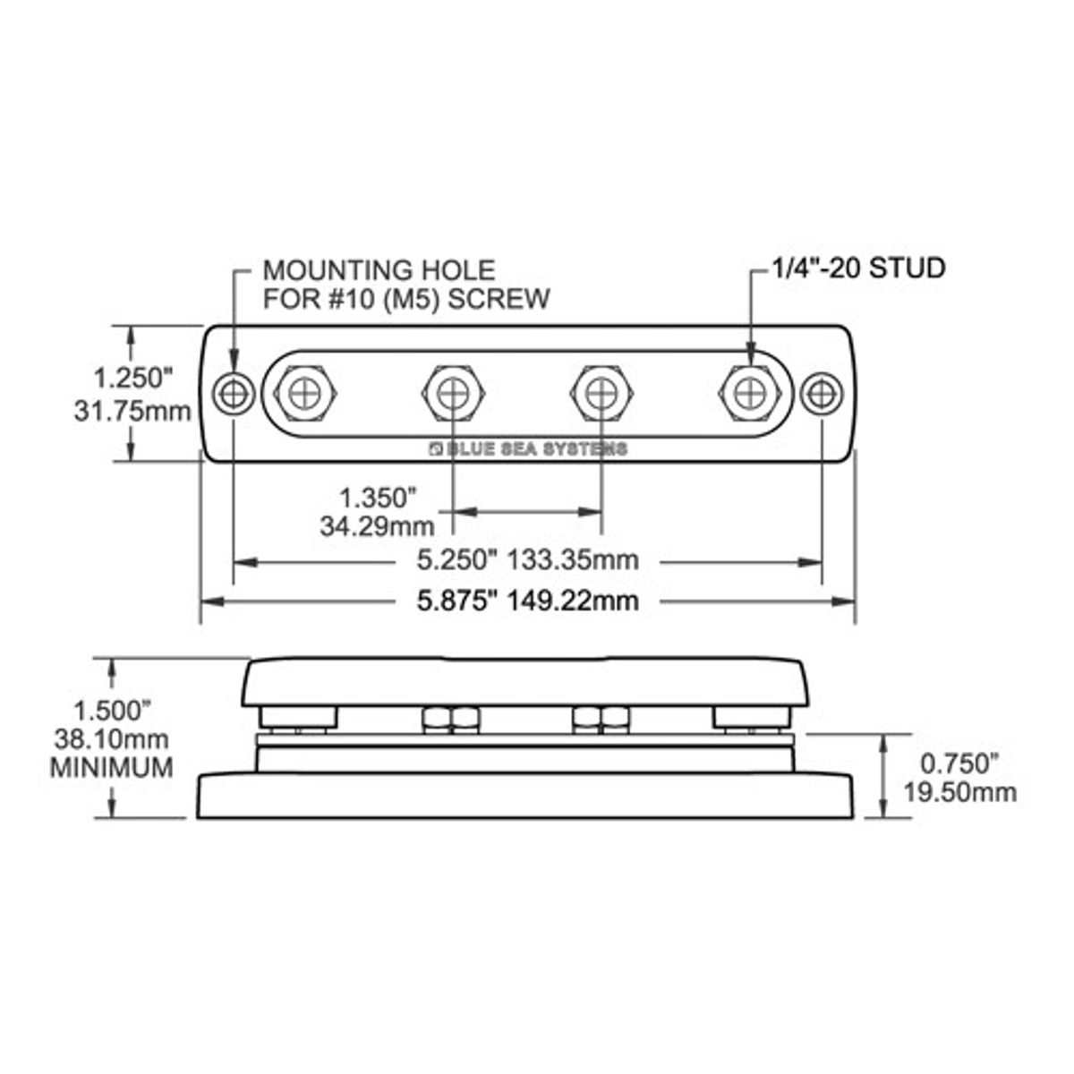 Blue Sea Common Busbar 4x 1/4" Stud + Cover