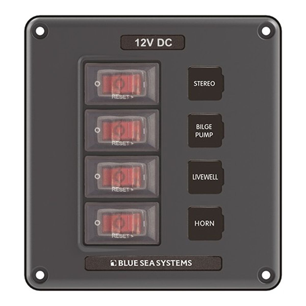 Blue Sea DC Circuit Breaker Switch Panel in Grey (12V / 4-Way / IP66)