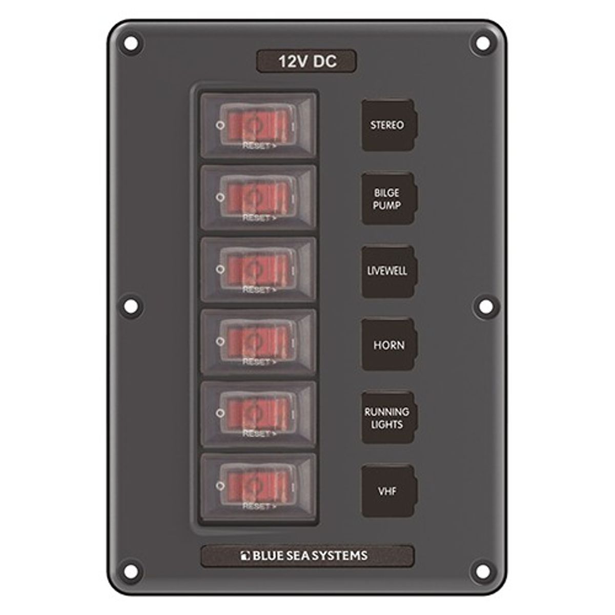 Blue Sea DC Circuit Breaker Switch Panel in Grey (12V / 6-Way / IP66)
