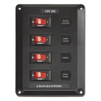 Blue Sea Panel Below Deck 12V DC Circuit Breaker 4 Position