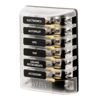Blue Sea Glass Fuse Block 6-Circuit with Ground and Cover (100A)
