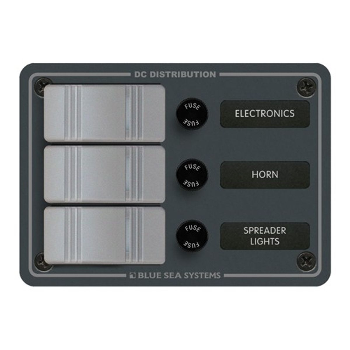Blue Sea Waterproof Switch Panel Vertical in Black (12V / 24V / 3-Way)