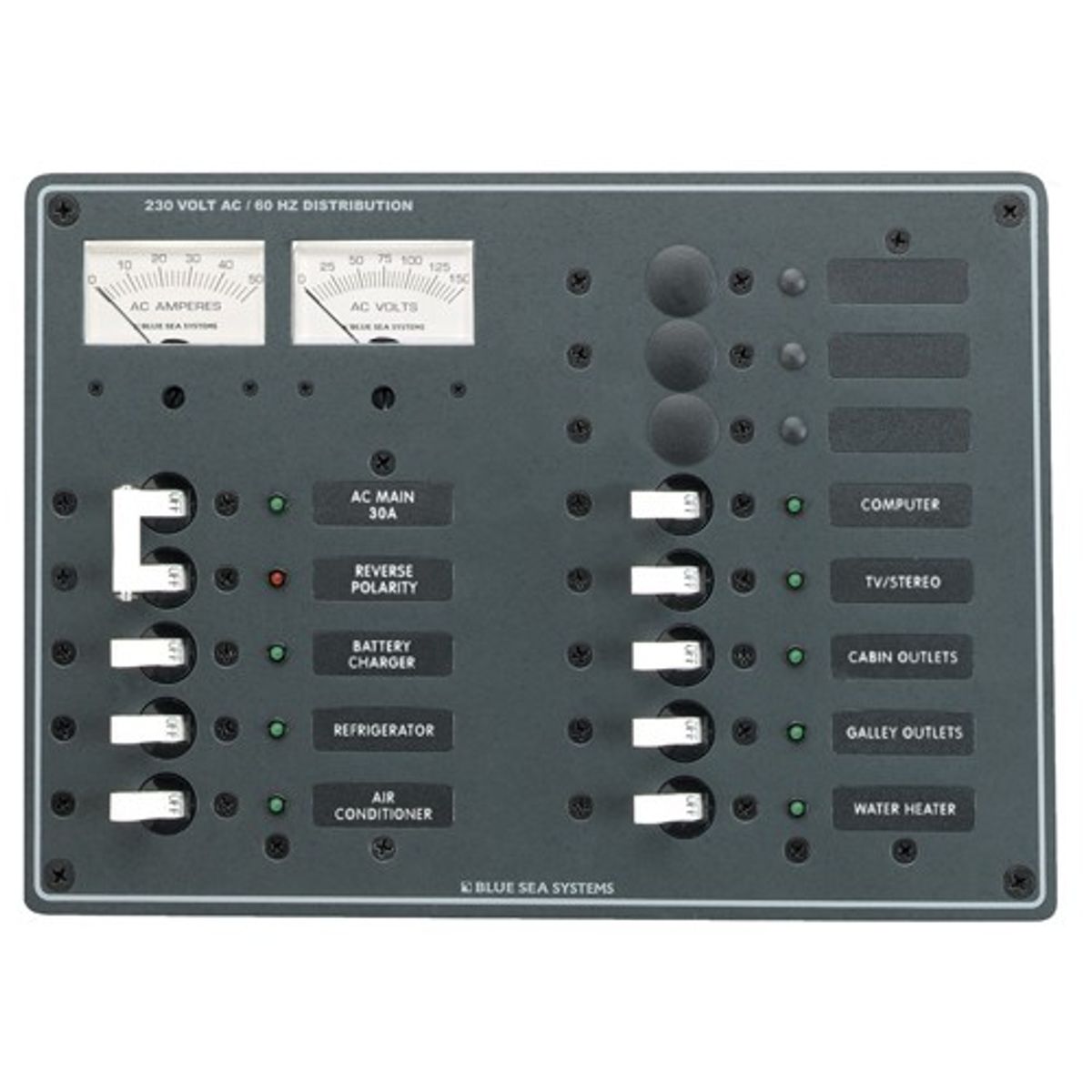 Blue Sea Panel 230V AC 13 Position with Voltmeter & Ammeter CE