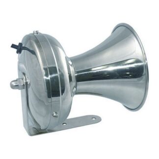 AG 12 Volt Marine Chrome Trumpet Horn with Chrome Fastenings & Bracket