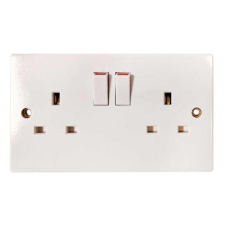 Square Edged Double Socket in White (2 Switches / Double Pole)