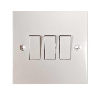 Square Edged 3-Gang Switch in White (2 Way / 10A)
