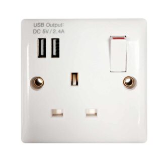 Convex Slim Single Socket in White (Switched / 2 USB Charger Ports)