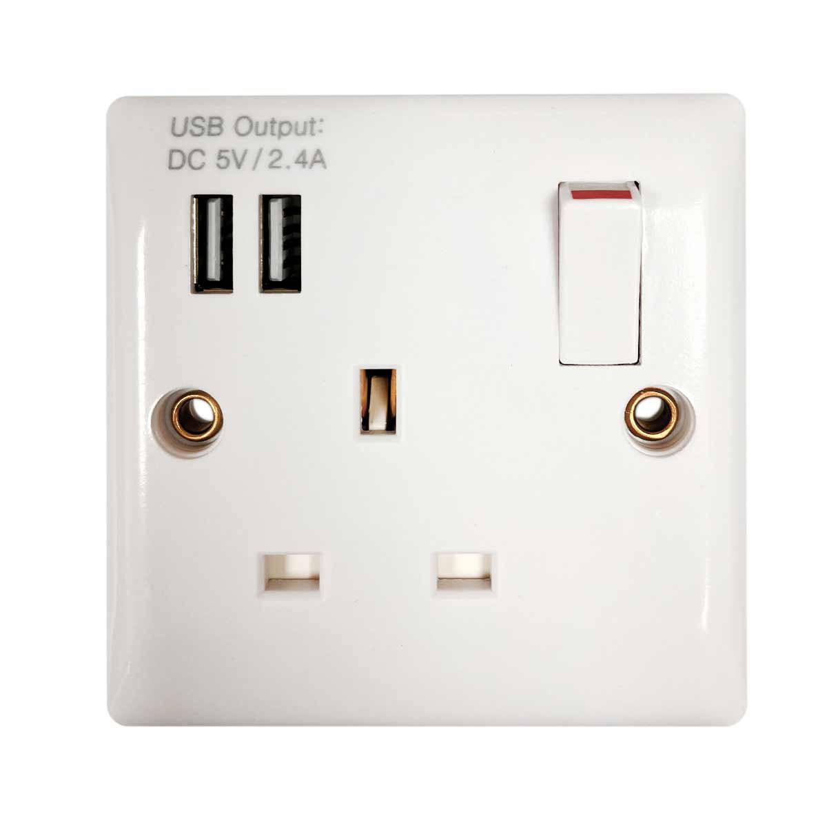 Convex Slim Single Socket in White (Switched / 2 USB Charger Ports)