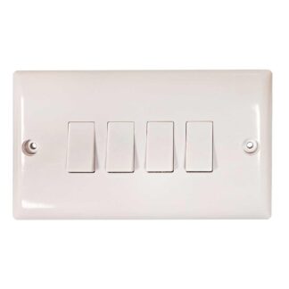 Convex Slim 4-Gang Switch in White with Link Leads (2 Way / 10A)