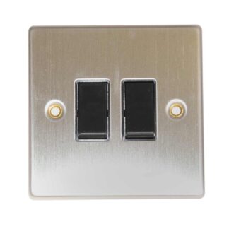 Round Edge Double Switch in Brushed Steel and Black (2 Way / 10A)