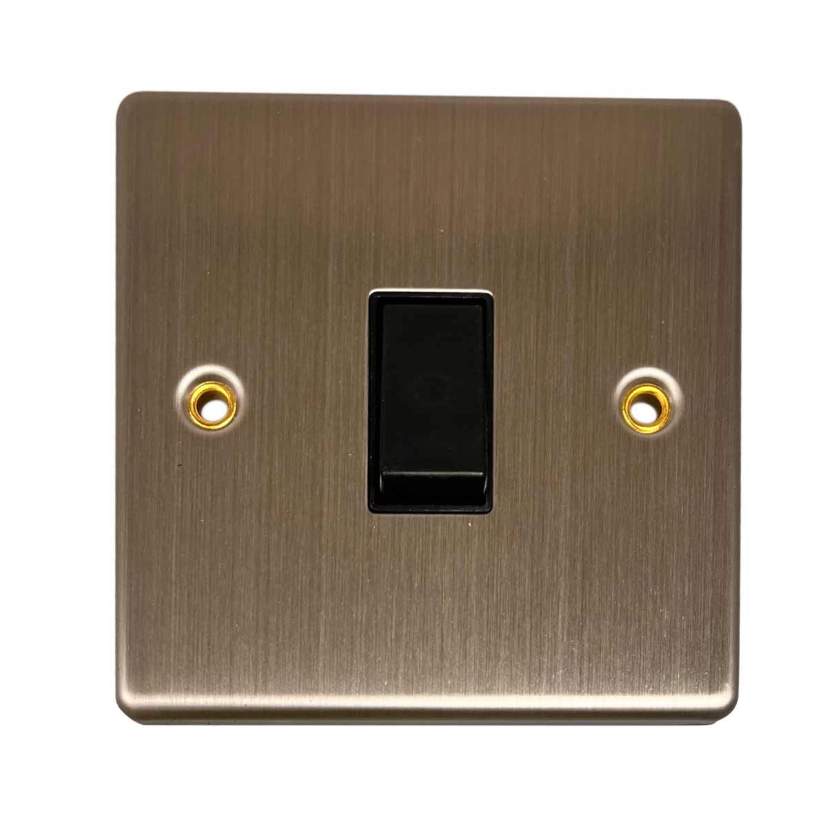 Round Edge Single Switch in Brushed Steel and Black (2 Way / 10A)