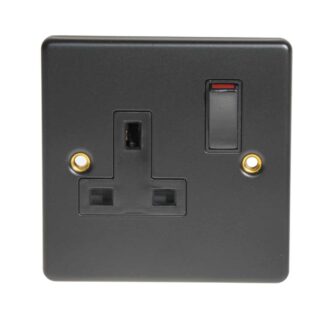 Round Edge Single Socket in Matt Black (Switched / 13A / Double Pole)
