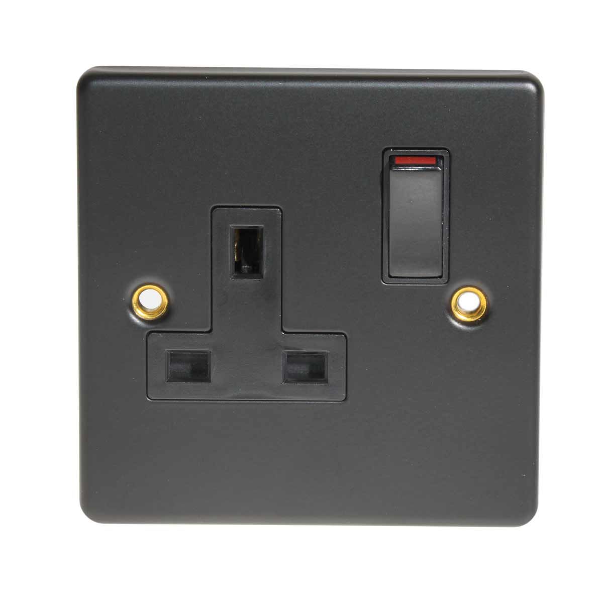 Round Edge Single Socket in Matt Black (Switched / 13A / Double Pole)