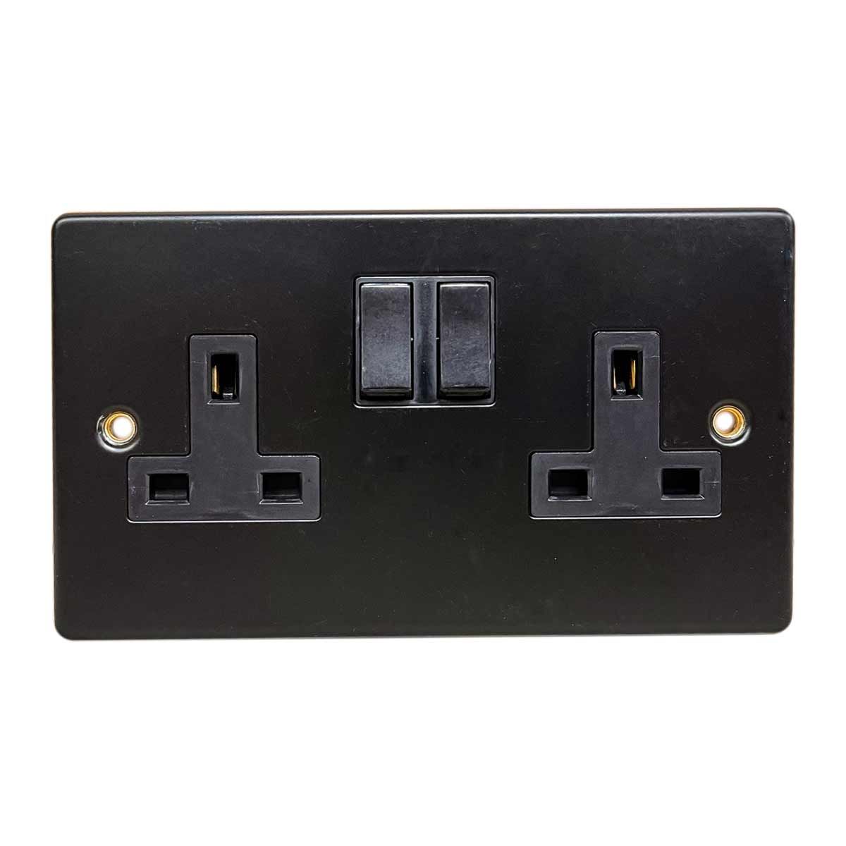 Round Edge Double Socket Matt Black (2 Switches / 13A / Double Pole)