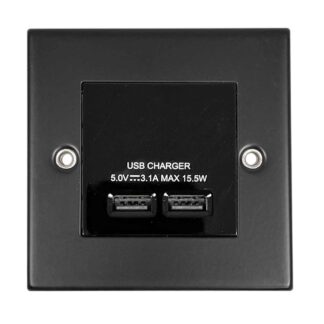 Round Edge Dual USB Charging Module in Matt Black (Single Socket)