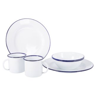 Bo-Camp Tableware Enamel White/Blue (6 Pieces)