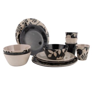 Bo-Camp Tableware Mix & Match (16 Pieces / Beige/Black)
