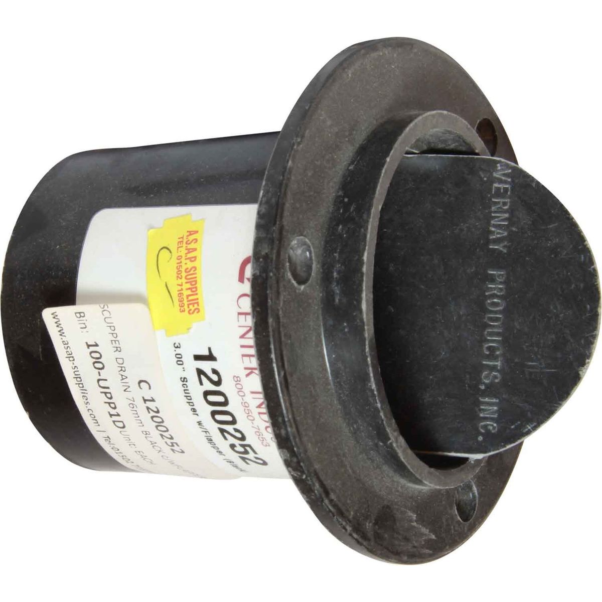 Centek GRP Scupper Drain With Flap (Black / 3")