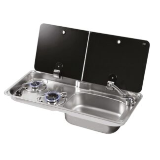 CAN Randi Hob with Right Hand Sink Unit (2 Glass Lid, 2 Burner, Piezo)