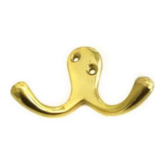 AG Double Robe Hook in Brass (Side-By-Side / 75mm)