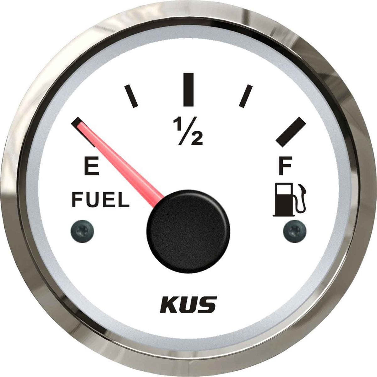 KUS Fuel Level Gauge with Stainless Bezel (White / Euro Resistance)