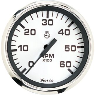 Faria Beede Tachometer in Spun Silver Style (6000RPM / Petrol Inboard)